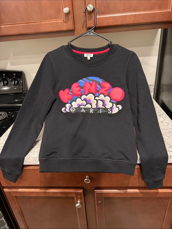 Kenzo Sweaters - Kenzo Black Crewneck Sweatshirt with Red and Blue Logo Patch